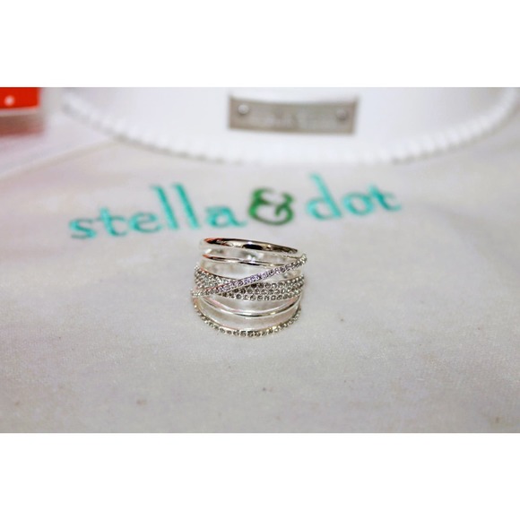 NIB Stella & Dot Pave Orbital Ring Silver 9 - Picture 3 of 6